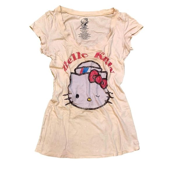 Y2K Vintage 90s Hello Kitty Scoop Neck Tee - Picture 1 of 3
